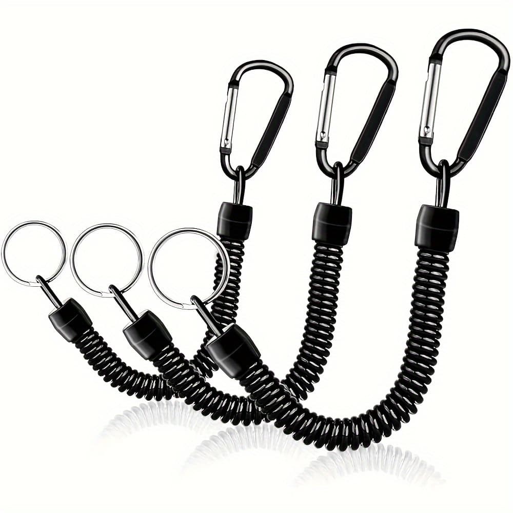 TEMU 3pcs Black Spring Spiral Keychain With Retractable Wrist Safety Rope, Lengths From 8.46inch To 47inch Inches, Includes And Loop, Built-in Cord, Supports And To 15 .