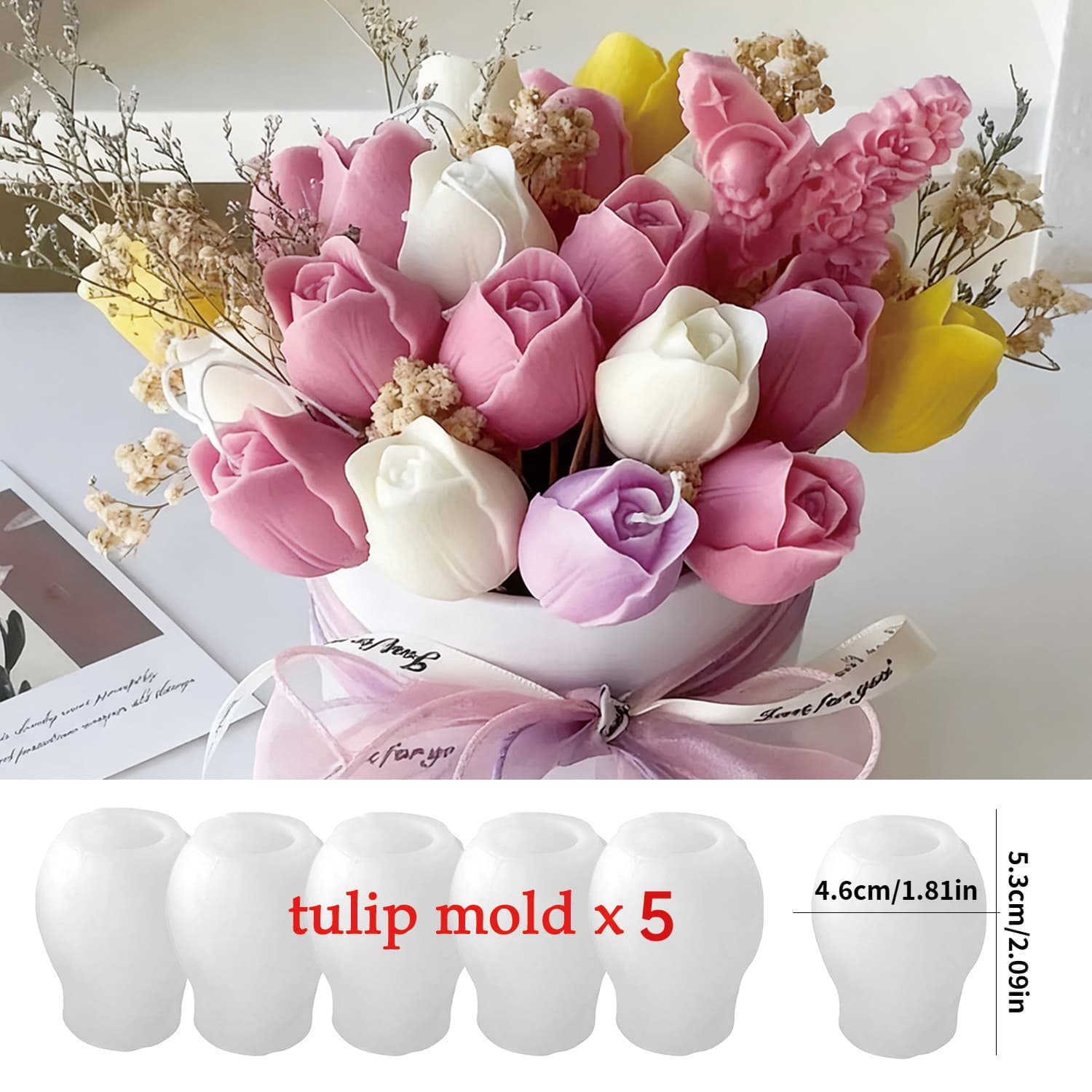 TEMU 5pcs Tulip-shaped Candle Molds Suitable For Heat-resistant Silicone Flower Molds With Realistic Tulip Petals And For Candle Making, Wax Molds For Crafts, Wedding, Holiday Decorations