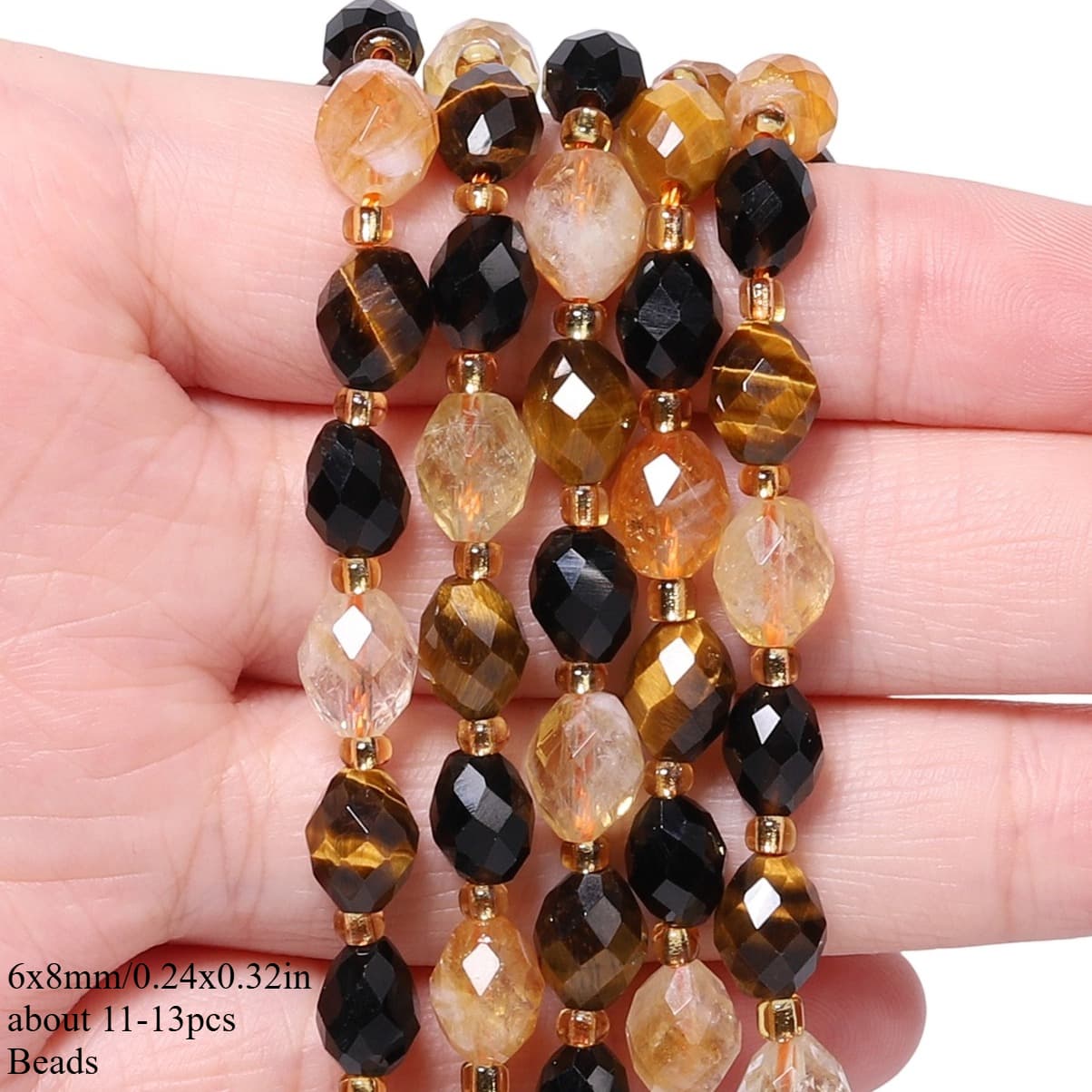 TEMU 6x8mm Aaa Natural Stone Tiger Eye Yellow Quartz Obsidian Mixed Rice Shape Loose Spacer Beads For Jewelry Making Diy Gorgeous Bracelets Necklace Earrings Supplies