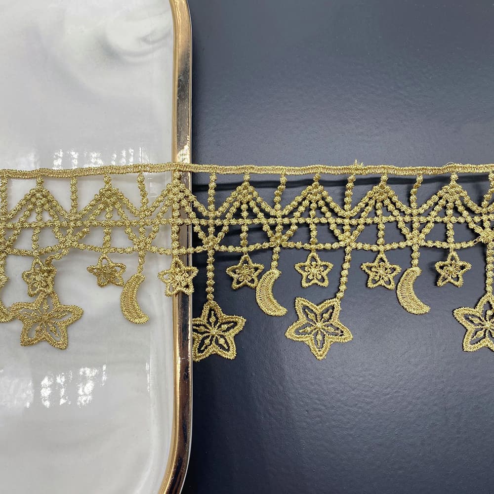 TEMU 1pc 1 Yard Golden Embroidery Star Moon Hanging Lace Clothing Luggage Decorative Trim