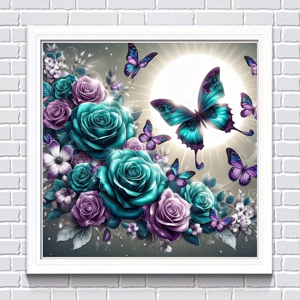 TEMU 3d Diamond Painting Tool Kit Set - Purple And Flower Art Design, Round Acrylic Diamonds, Suitable For Living Room, Bedroom, Home Decoration - Complete Diamond Painting Tool Set