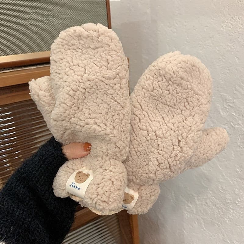 TEMU Women's Cycling Gloves, Made Of Fleece-lined And Thickened Lamb, With A Cute Neck-hanging Design, Cold-resistant And Warm