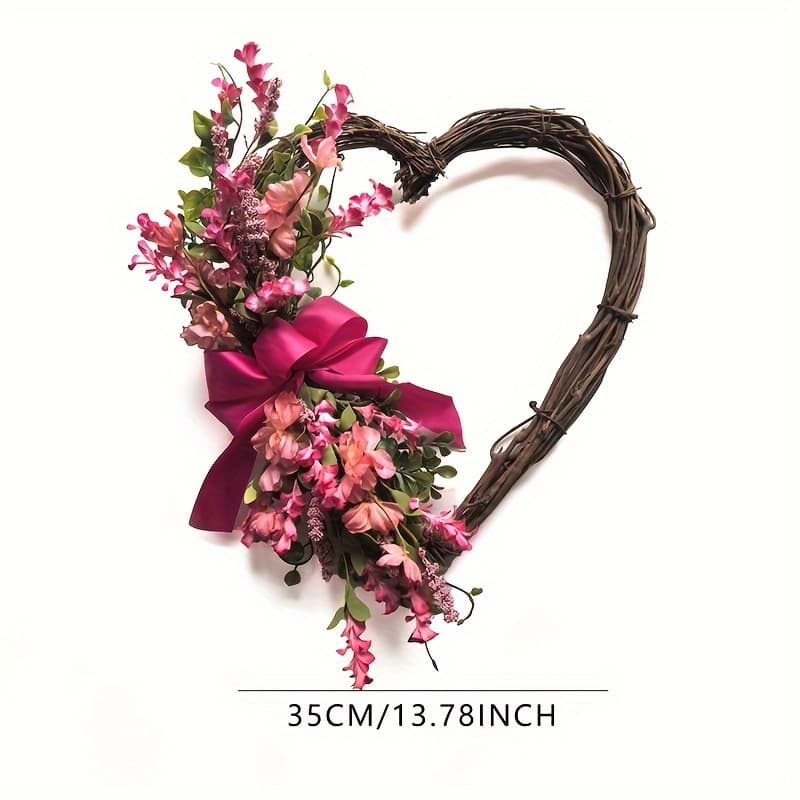 TEMU Heart-shaped Floral Wreath- Pink Artificial Flower Door Hanger With Greenery& Ribbon Bow- Valentine's//wedding Decor- Farmhouse Chic Hanging For Christmas/easter/thanksgiving