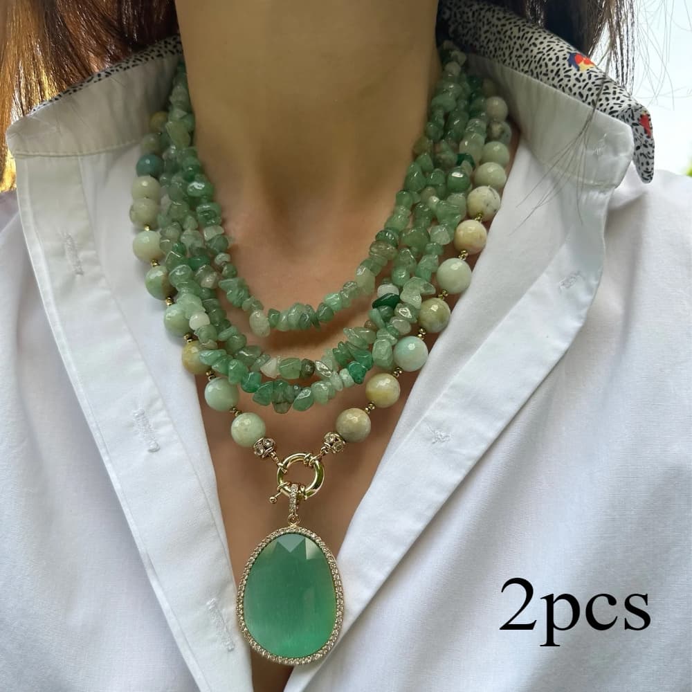 TEMU Vintage Green Irregular Natural Stone Pendant Necklace Girlfriend Gift