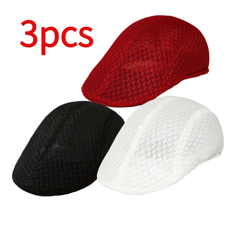 TEMU Set Of 3 Summer Caps Designed For , Featuring A Solid Color And A Mesh Visor. Ideal For Outdoor Activities, This Retro Painter's Hat Is Suitable For Men And Women