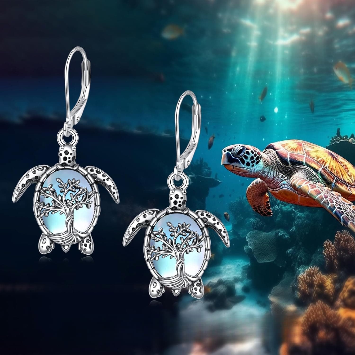 TEMU Creative Of Life Sea Turtle Pendant Earrings Christmas Thanksgiving Halloween Holiday Gifts Birthday Parties Jewelry Anniversary Gifts, Without Battery