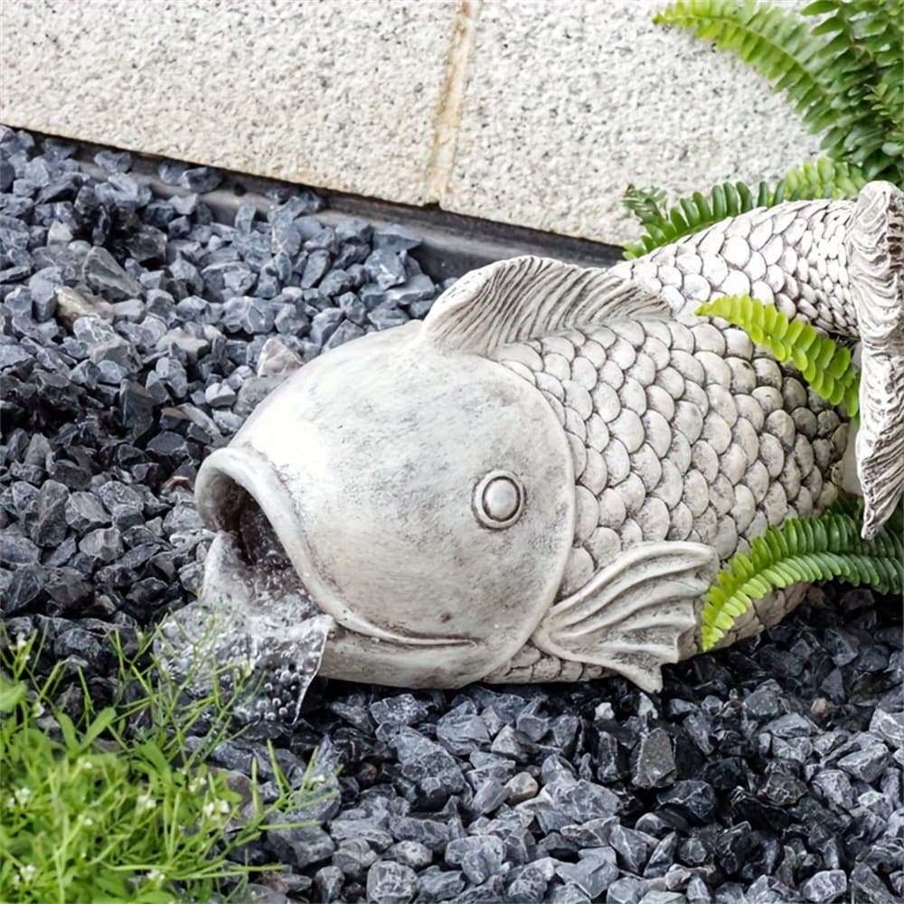 TEMU Fish-shaped Gutter Extender, Durable Resin Splashback, Realistic Fish Sculpture With Textured Scales And Stone Base, Outdoor Garden, Lawn, And Patio Decoration, Prevents And Erosion
