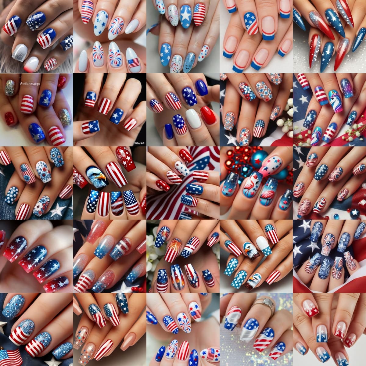 TEMU 96pcs Day Holiday Nail Art Set, Red, Blue, , Stars, Bald Eagle , Medium-length European Square Ballet Shaped Nails, Removable Press-on Fake Nails, Reusable Nail Art, Women's Wearable Nails