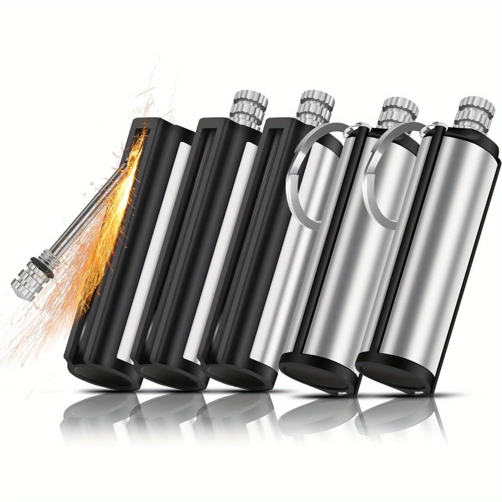 TEMU 5pcs Metal Match Flint Lighter & Forever Match/forever Lighter - Emergency Kit With Waterproof --the-fly , No Fuel For Camping,, Survival, Bbqs, Picnics (keychain Compatible) - Firefighter Set