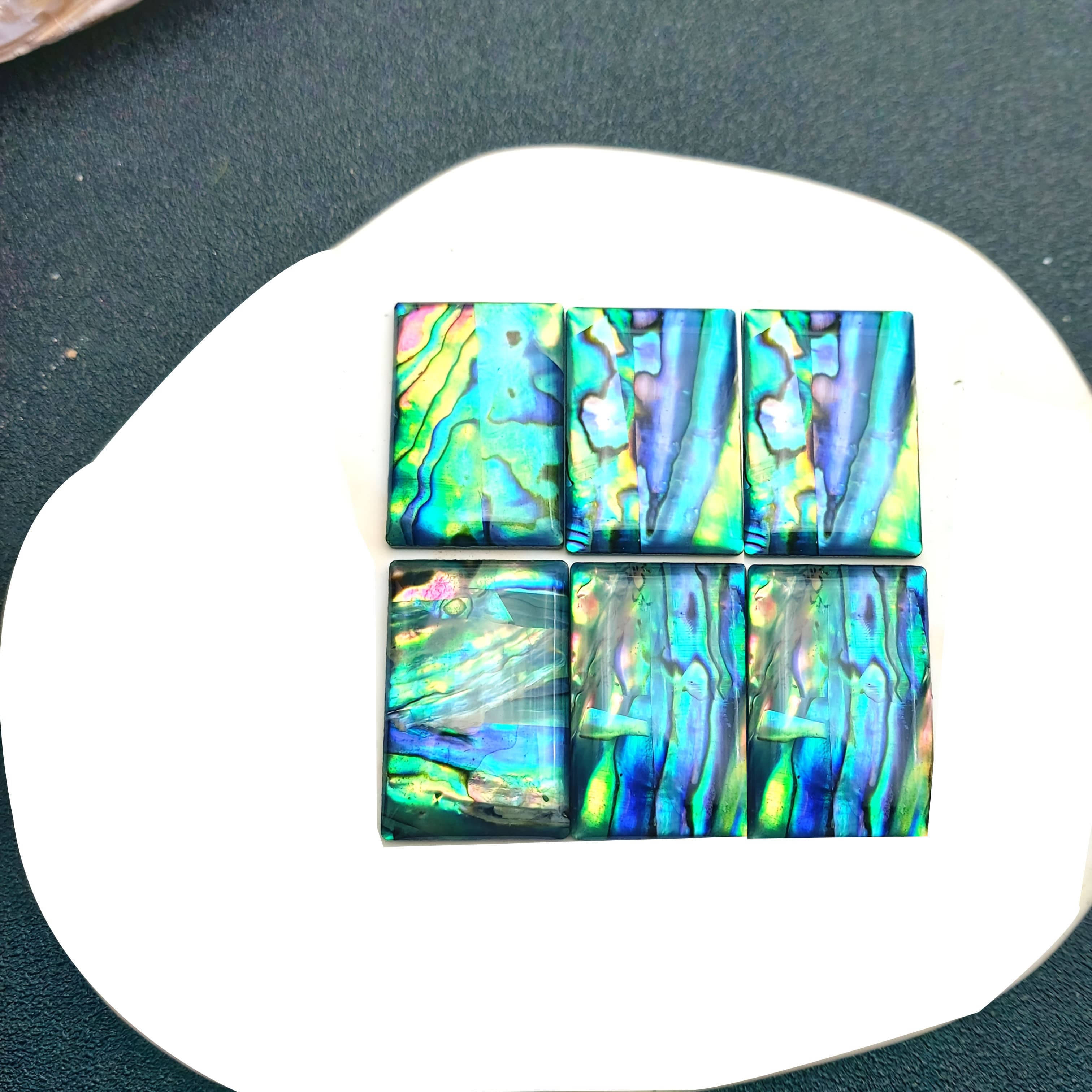 TEMU 2d Flat, 6pcs 30x20mm Rectangular Flat Cabochon Natural Abalone Shell With Acrylic Base- Iridescent , Loose For Making, Rings, Necklaces, Earrings