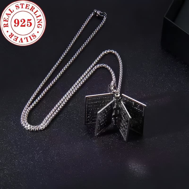 TEMU Exquisite Handmade S925 Sterling Silvery Vintage Pendant Necklace, As A Bible Necklace, Necklace, And The Decoration Christmas Gift
