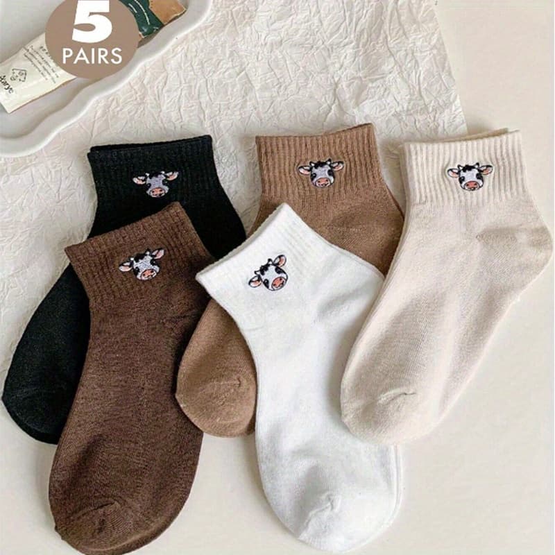TEMU 5 Pairs Of Fun Cartoon Pattern Ankle Socks, Suitable For Daily Use, Comfortable Breathable Short Socks, Women's Socks And Stockings