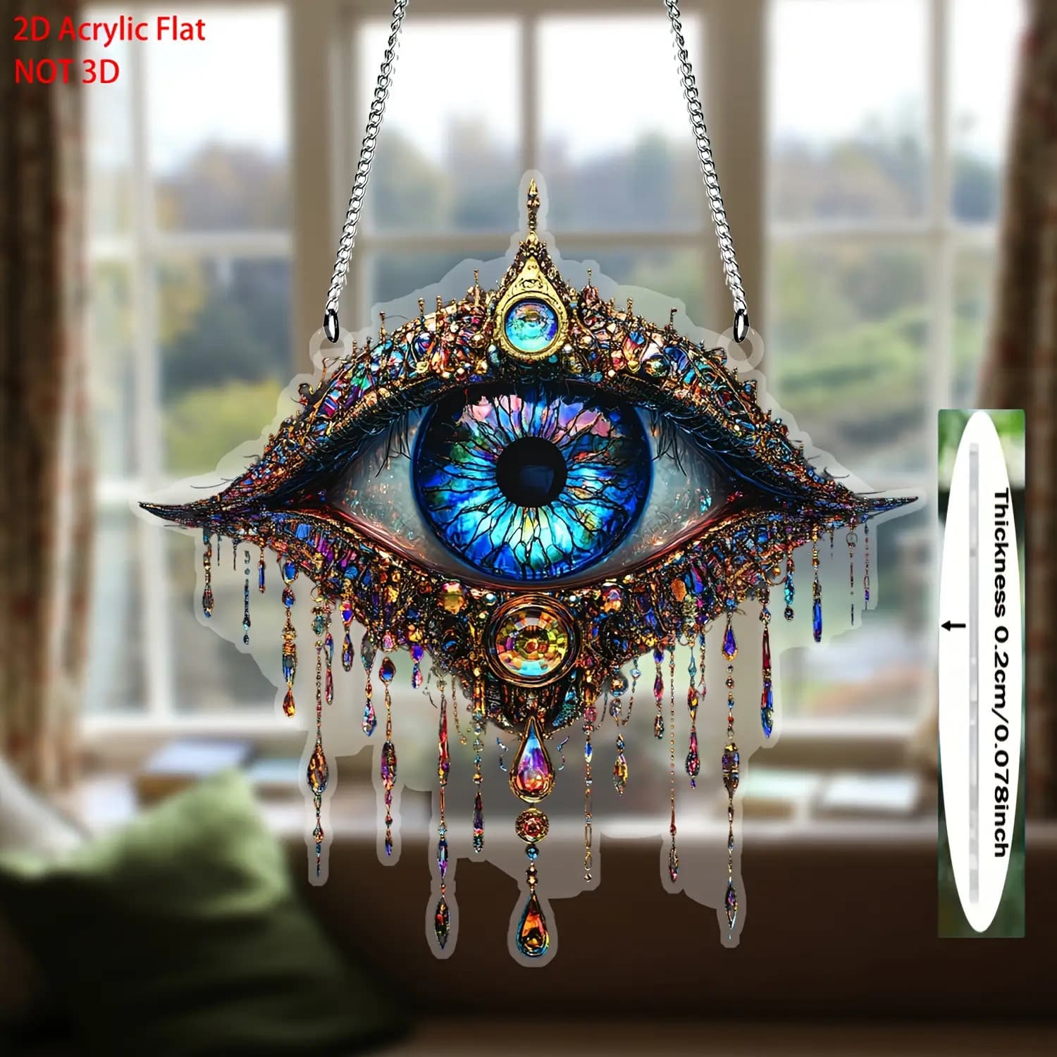 TEMU 2d Flat, 2d Flat Evil Decoration- 2d Flat Acrylic Bohemian Style Colorful Gemstone& Chain Design, Suitable For Windows, Doorways, - No Electricity Required Home Decoration Gift, For And , 2d Flat