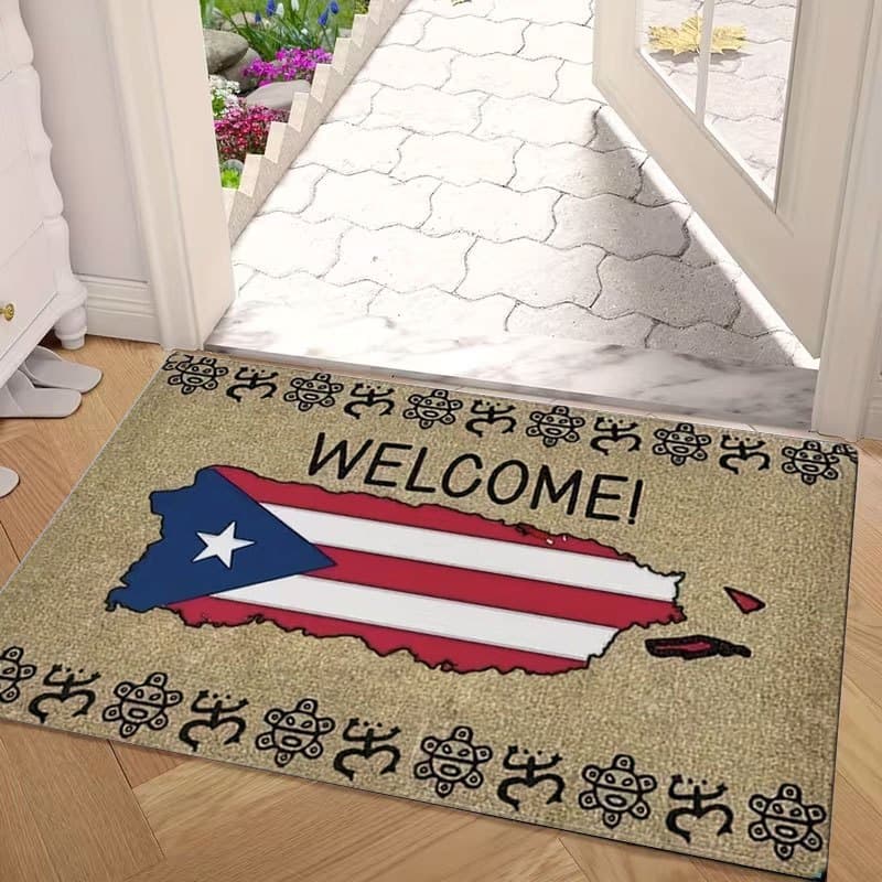 TEMU 1pc Indoor Entrance Welcome Doormat Puerto Flag Map Print Flannel Material Nonslip Comfortable Easy For Bedroom Living Room Home Decor Doormat For Holidays