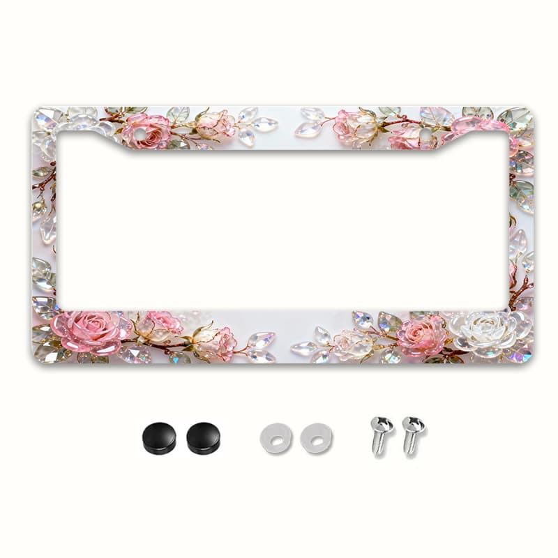 TEMU 1pc Metal License Plate Frame With Crystal For And Most International Vehicles Includes Mounting Screws For Fashionable Uv Resistant -12x6inch