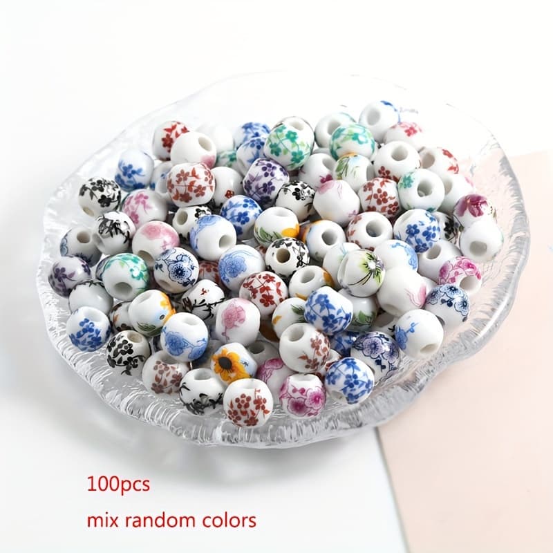 TEMU 50/100pcs Floral Ceramic Beads - 8mm Ceramic Spacer Beads, Suitable For Jewelry Making, Decorative Crafts, Diy Bracelets, Necklaces, And Craft Material Kits