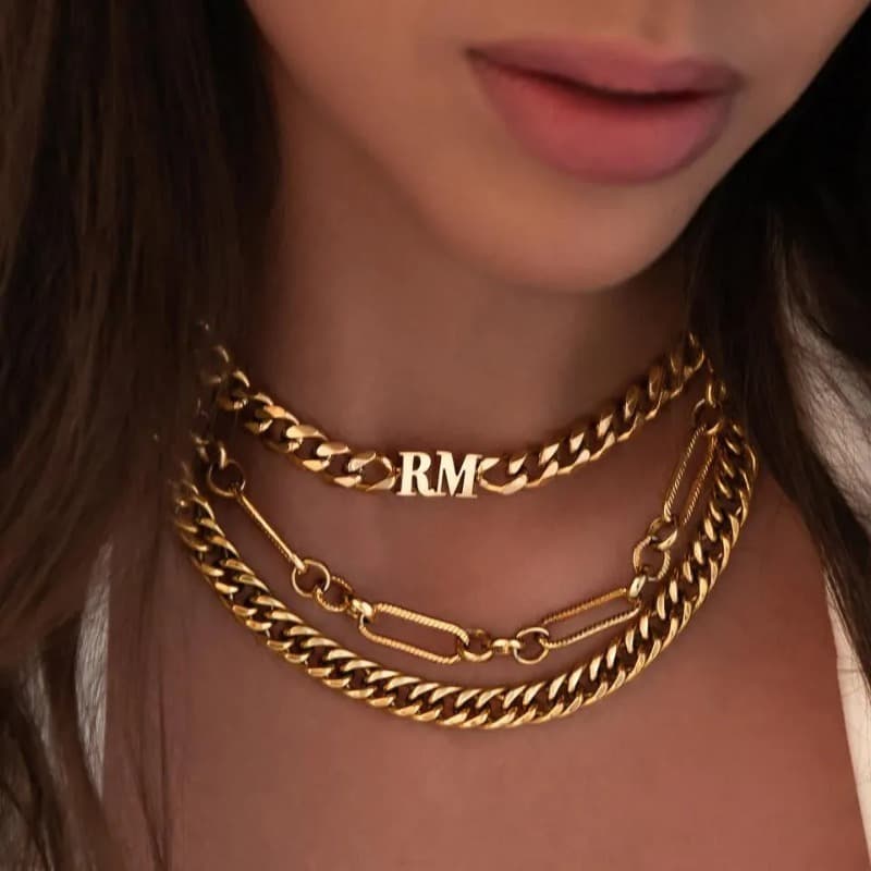 TEMU Personalized Name Necklace With 8mm Cuban Thick Rectangular Custom Letter Chain Stainless Steel Personalized Pendant Gift For Her/ He