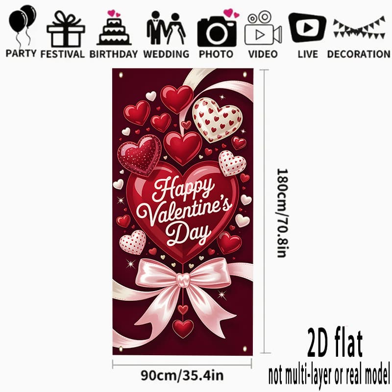 TEMU 2d Flat - 2d Door Banner 2d Flat - 2d Door Banner 1pc A 2d Flat Banner Featuring A For Valentine's Day, Ideal For Weddings, Valentine's Celebrations