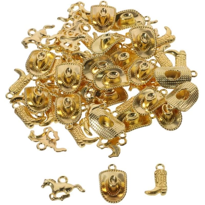 TEMU 30pcs Western Themed Cowboy Charms, 3 Styles Alloy Golden Western Cowboy Charms Horse Boot Hat Pendants For Jewelry Making