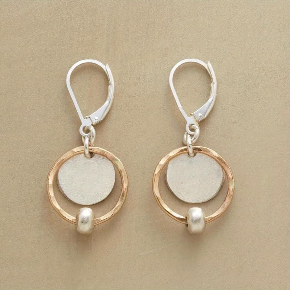 TEMU Vintage Copper Handmade Hanging Ring Earrings For Women, Bohemian Style Simple Earrings, 2 Color Matching With Earrings