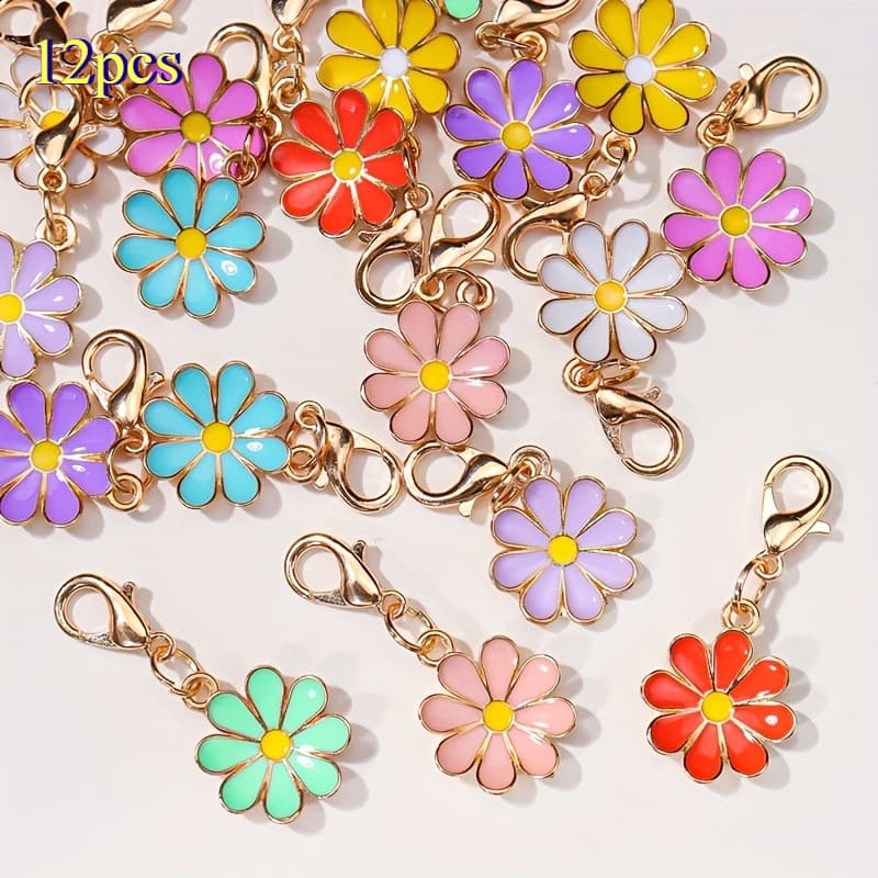 TEMU 12 Alloy Drip Oil Daisy Flower Pendant, Colorful Flower Charm For Bags, Keychains, And Pet Accessories