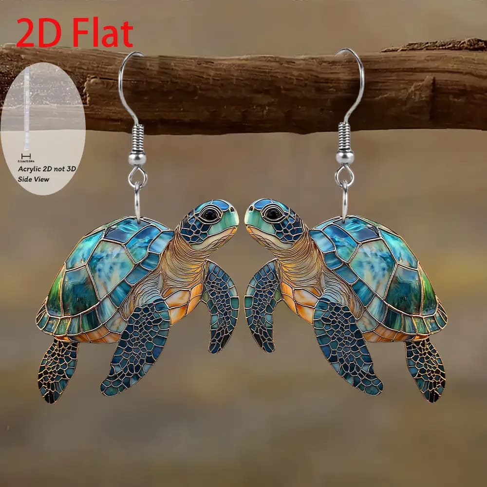 TEMU 2d Flat, 2d Flat Fashion Turtle Acrylic Earrings, Suitable For As Holiday Birthday Party Gifts, 2d Flat