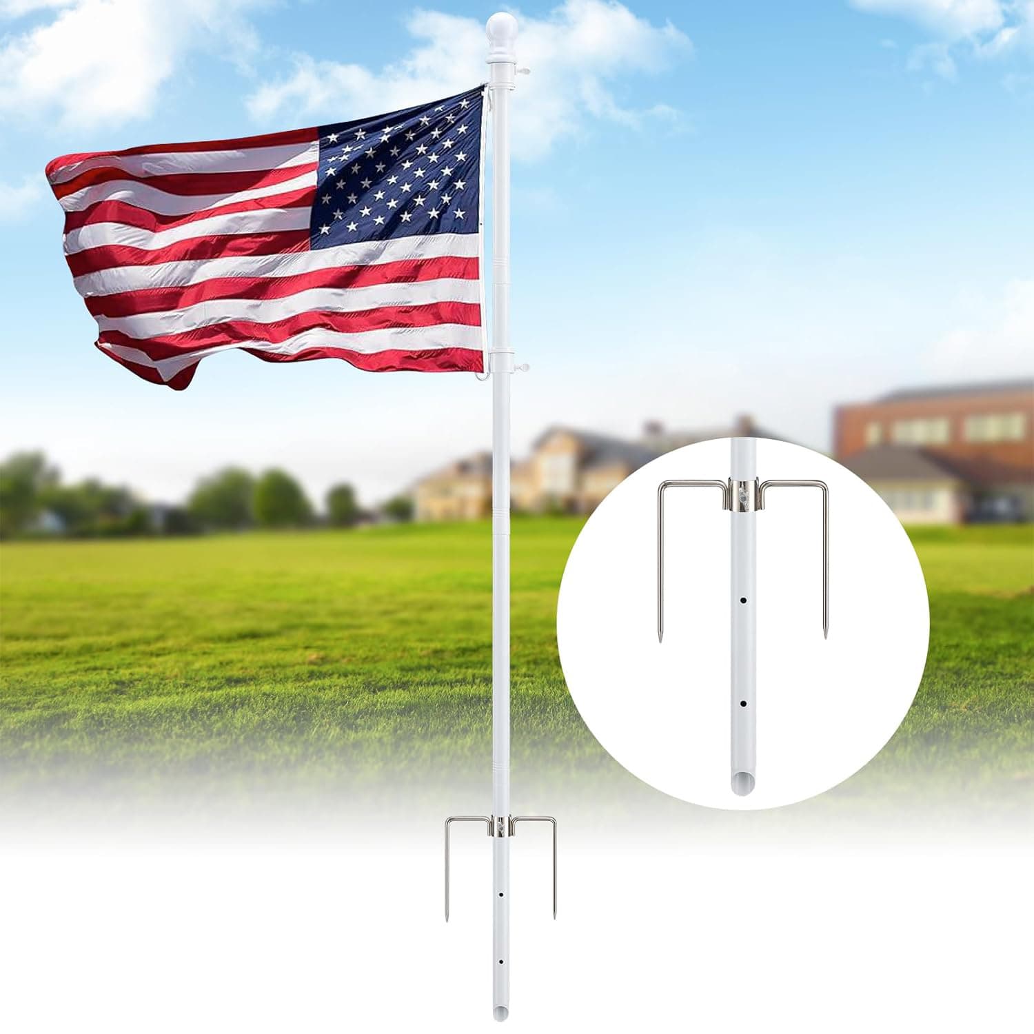 TEMU Yeyebest Heavy Duty Ground Flag Pole Kit, 8.2ft Free Underground Flagpole, With Windproof Claws, Portable Flagpole Suitable For Outdoor, Courtyard, Garden, Outdoor, 3x5ft Polyester American Flag