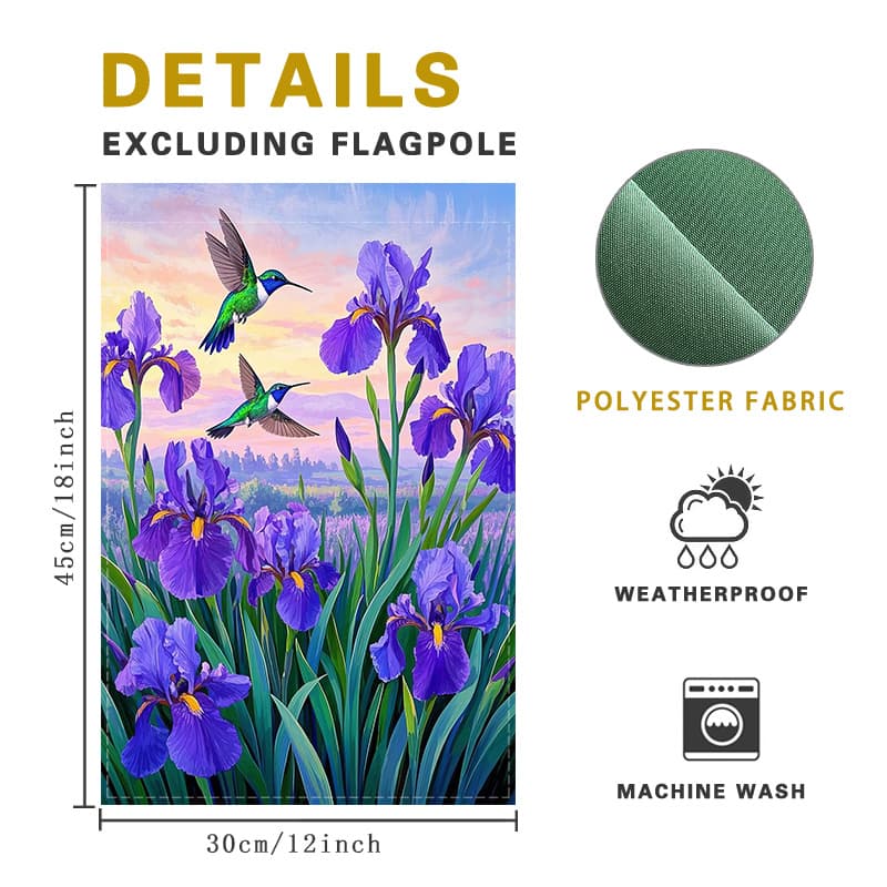 TEMU The Garden Flag A Sea Of Purple Irises With Hummingbirds About, A Beautiful Natural Atmosphere. Ideal For Hanging Outdoors, In Courtyards Or On Lawns To Add Vitality And Beauty.