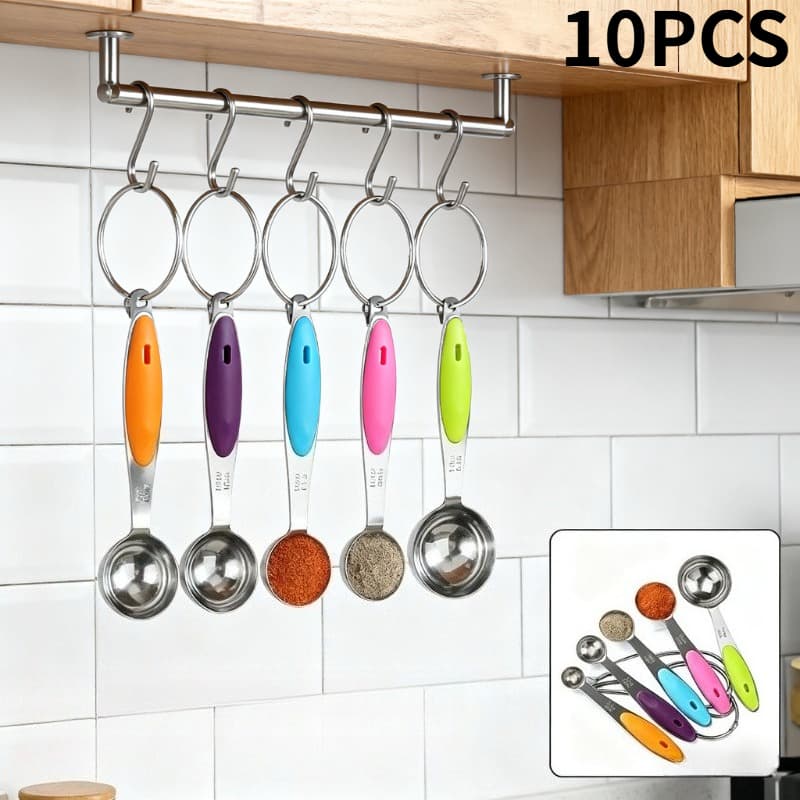 TEMU 10pcs Precision Measuring Spoon Set - Stainless Steel With Silicone Handles | Essential For Christmas Baking And Cooking