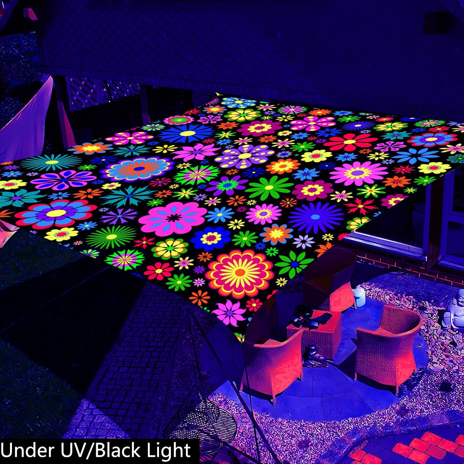 TEMU [bohemian Outdoor Sunshelter] 1pc Qd- Glow In The Uv Light- Mandala Sunshade Canopy-vibrant Floral And , Glow In The Uv Light, Lightweight Polyester For Beach, Camping, Garden