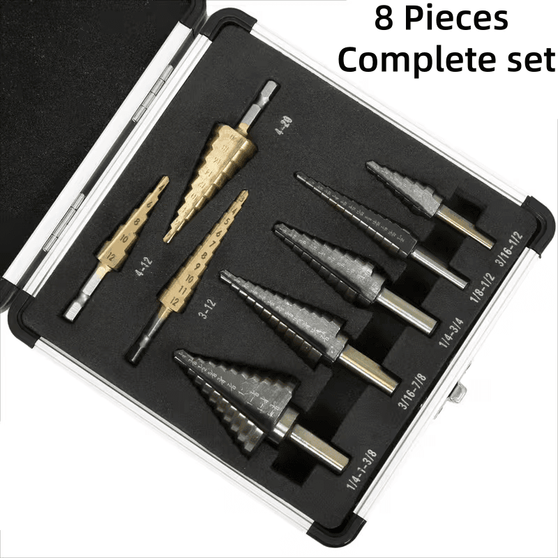 TEMU 5/8pcs Cobalt Step Drill Bit - Coated, Multiple Hole 50 Sizes, , With Black Oxide, For Drilling Metal, Wood, Plastic, Aluminum, Essential For Christmas Halloween Home Tool, Without Storage Box