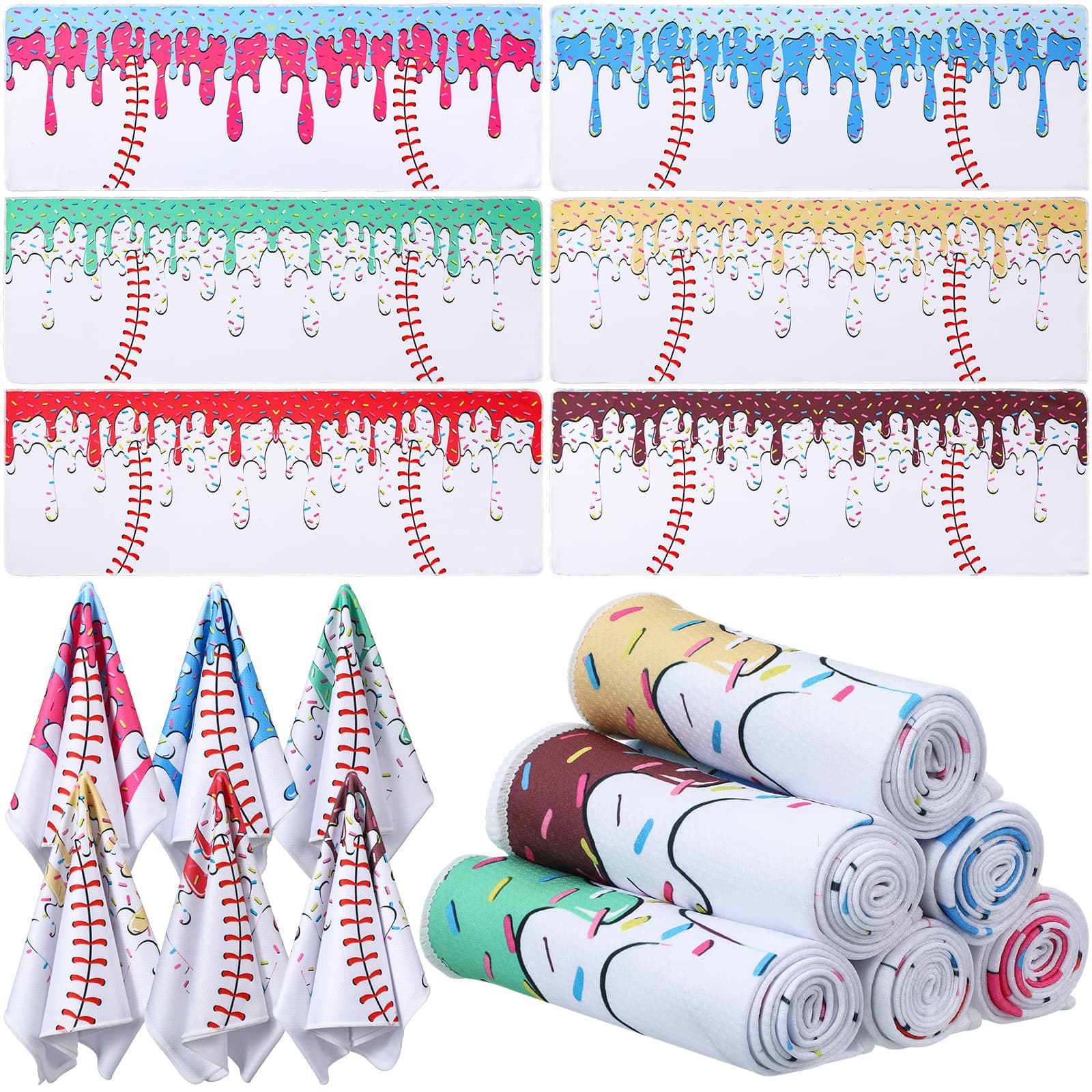 TEMU 12 Mini Cooling Towel, 30 X 9 Baseball Softball Soccer Golf Sweat Towel, Breathable Rag, Microfiber Sport Rags For Team Gym Running Gift (baseball Ice Cream, Multicolor)