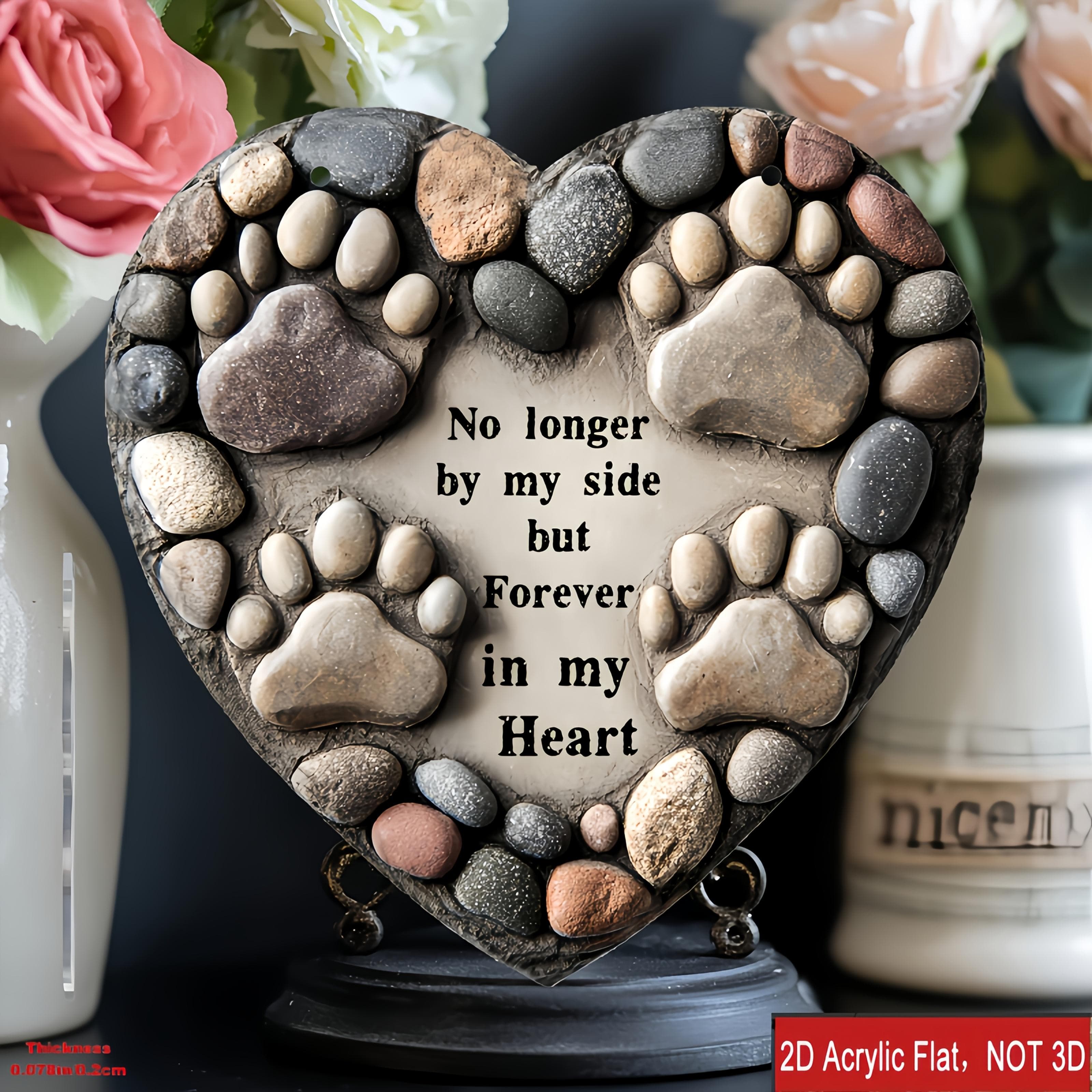 TEMU 2d Flat - [2d Flat] 2dflat Heart-shaped Acrylic Plaque With Paw Print - "no By , " - Loss Of Mother/dad/pet, An Bereavement Gift. Cemetery, Garden, Or Lawn Decoration, , Anniversary