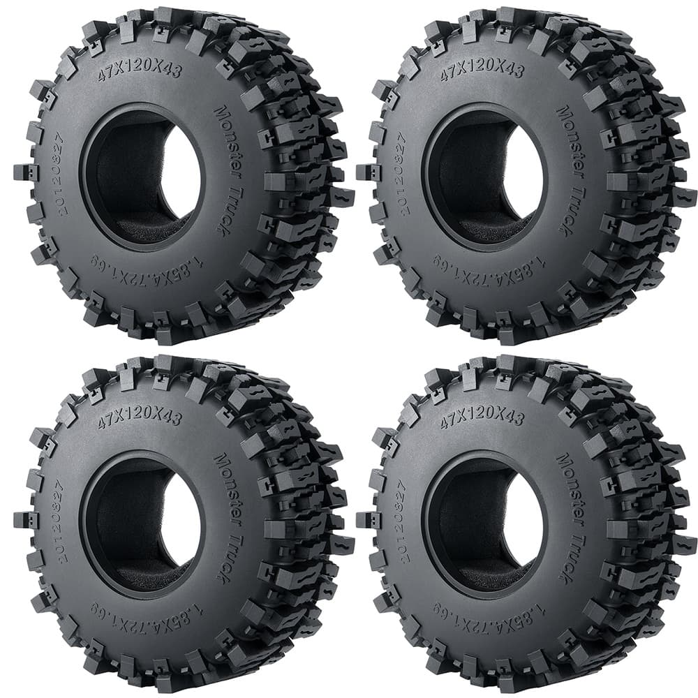 TEMU 4pcs 1.9" .2" Rc Crawler Tires Deep Tread Mud Terrain Rubber Wheel Tires With Insert Foam 120*43mm Or 125*56mm For 1/10 Rc Crawler Scx10 Axi03004 Capra Axial Scx10 Etc Upgrade