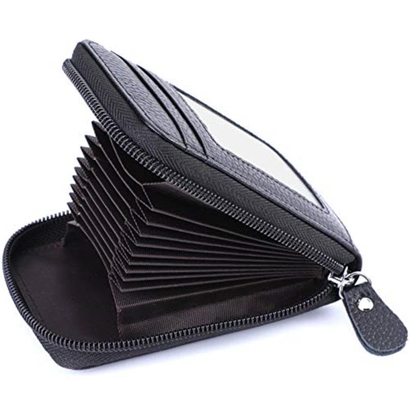 TEMU Genuine Leather Anti-theft Zippered Credit Card Holder Wallet - Suitable For , Compact Card Holder With Zipper Closure, Suitable For Travel, Business, Everyday Use, For Cash And Card Storage