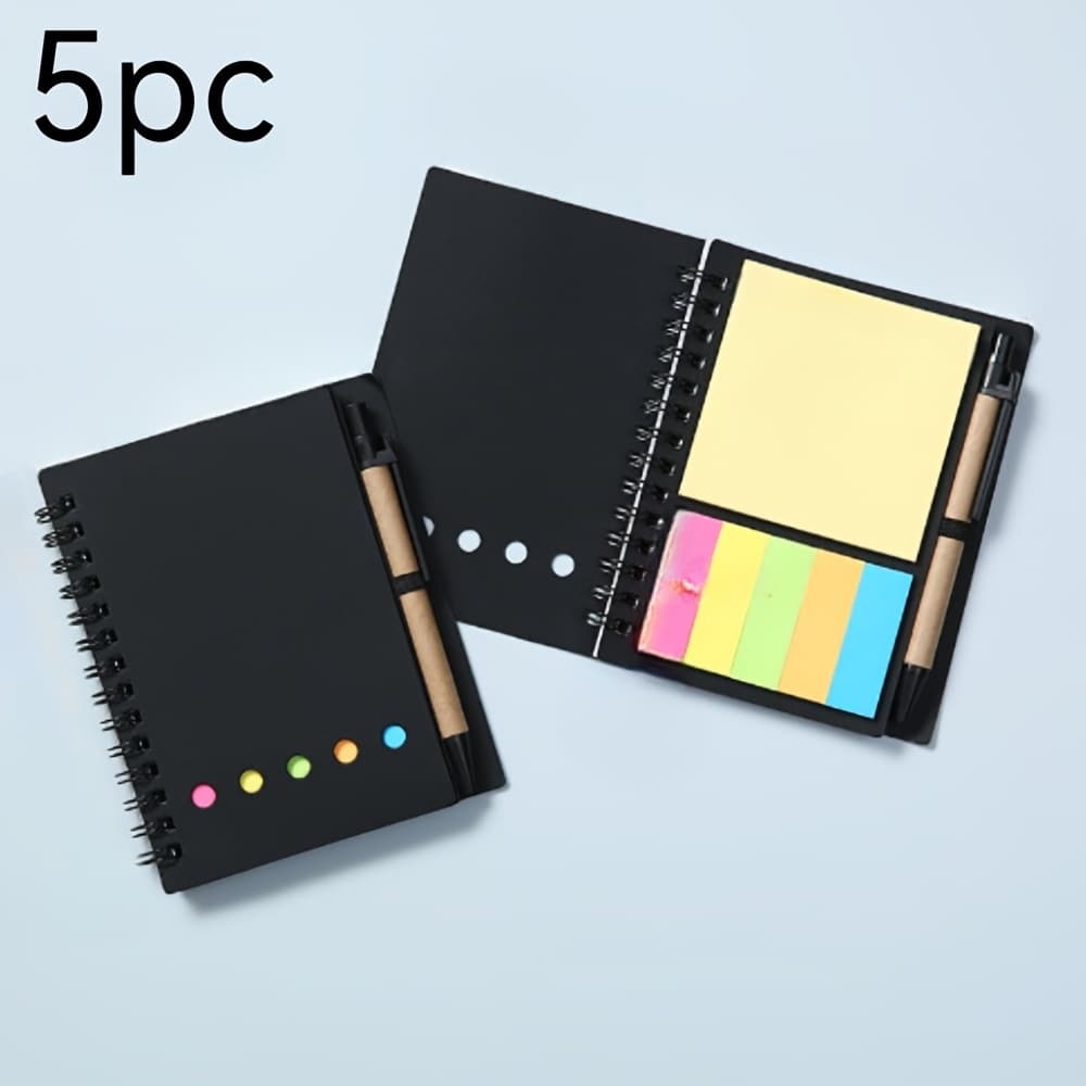 TEMU 5pcs Spiral-shaped Embedded Notepad With Pen Holder, Colorful Index Tabs Mini Notebook