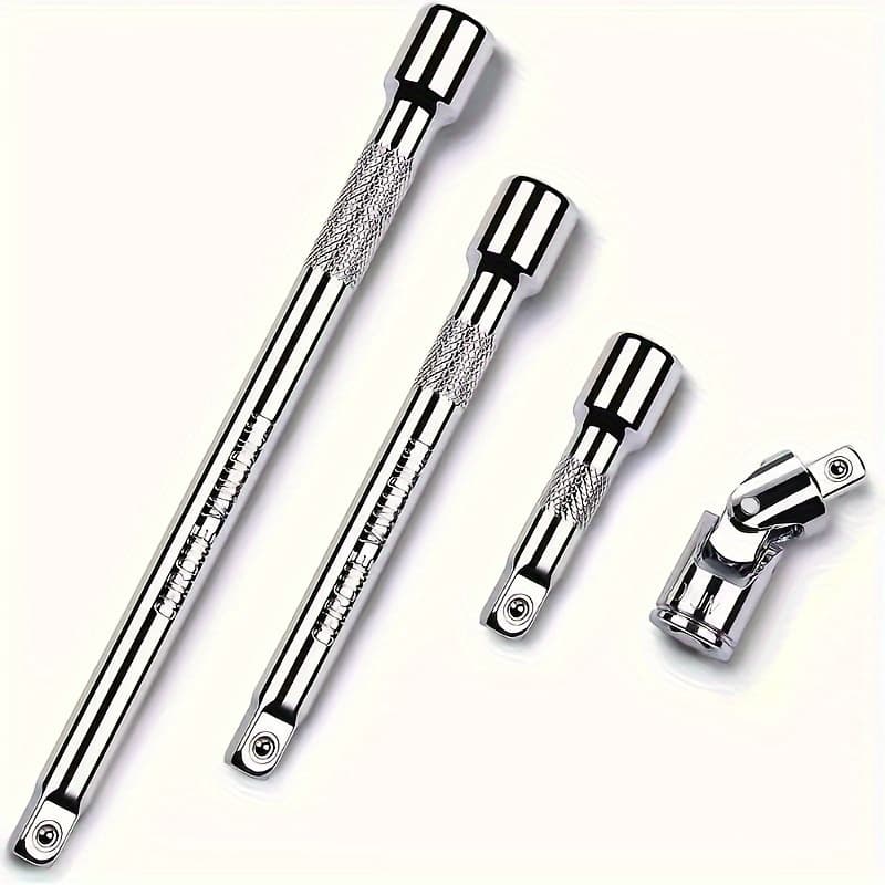 TEMU 4pcs Alloy Socket Extension Set With Spring-loaded Locking Ball, Design& Surface Plating- Includes 2, 4, 6-inch Rods And 1/4 Adapter Tight Spaces