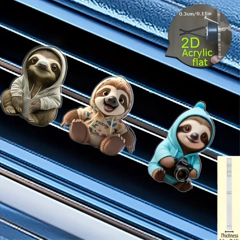 TEMU 2d Flat, 3pcs Sloth Pattern Car Vent Clip Decorations, Car Aromatherapy Diffuser With Unscented Sponge, Car Decoration, Without Battery