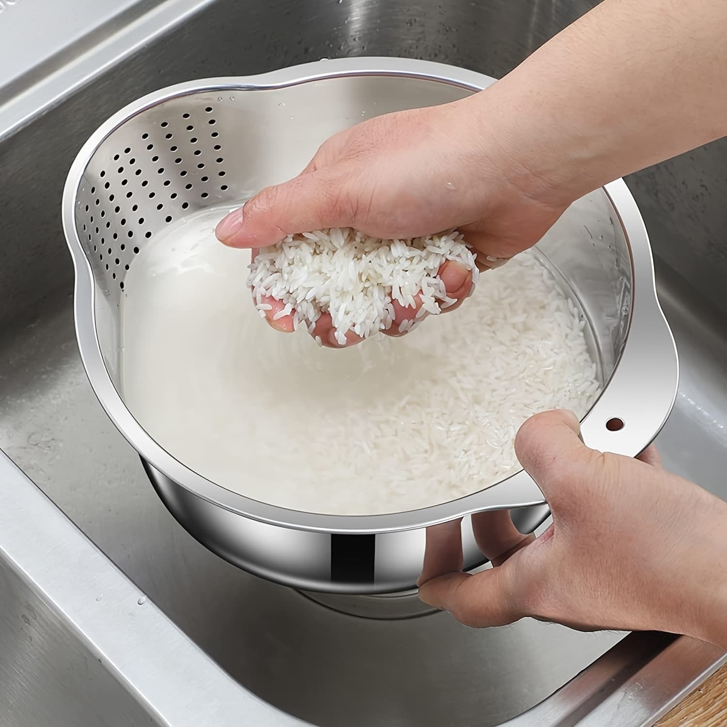 TEMU Heavy-duty 304 Stainless Steel Vegetable Washing & Rice Soaking Basin - Suitable For, Rinsing Rice, Washing Vegetables, Dishwashing - Hygienic Sink Pot For, Commercial Use, To &