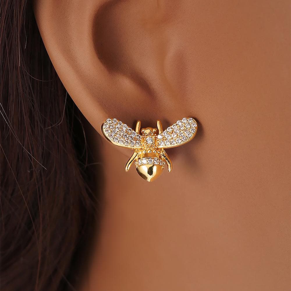 TEMU Adorable Bee Synthetic Zirconia Earrings
