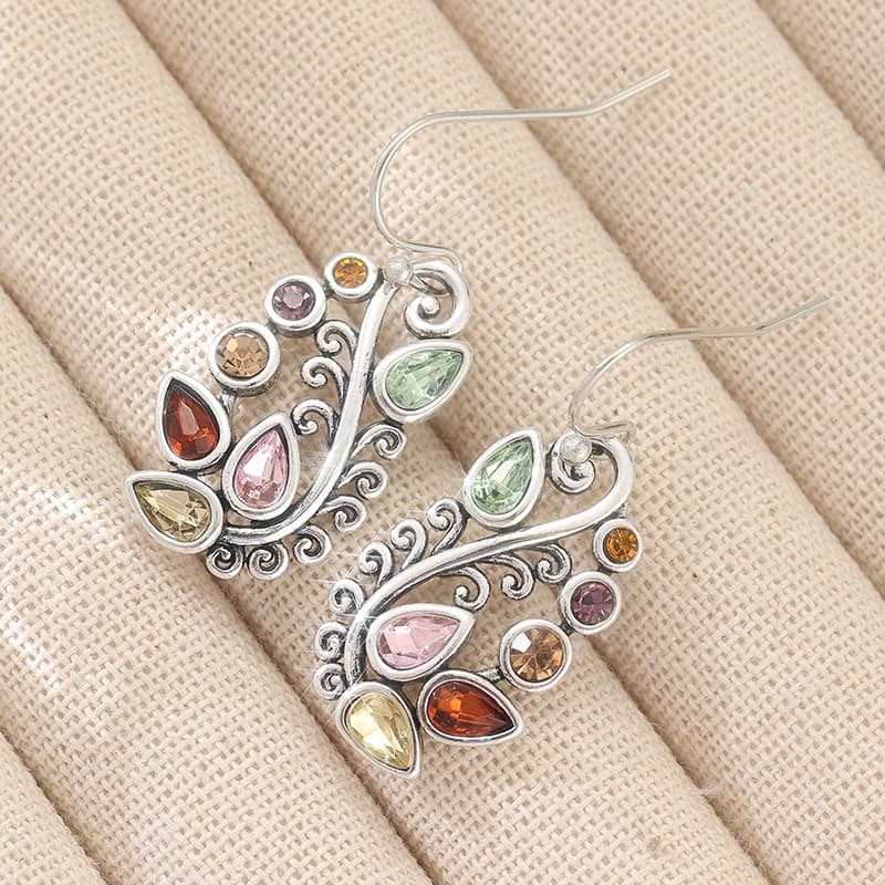 TEMU 1 Pair Of And Fashionable Colored Irregular Synthetic Zirconia Grass Leaf-shaped Pendant Earrings, Suitable For Daily Wear And Vacation, Is For Her