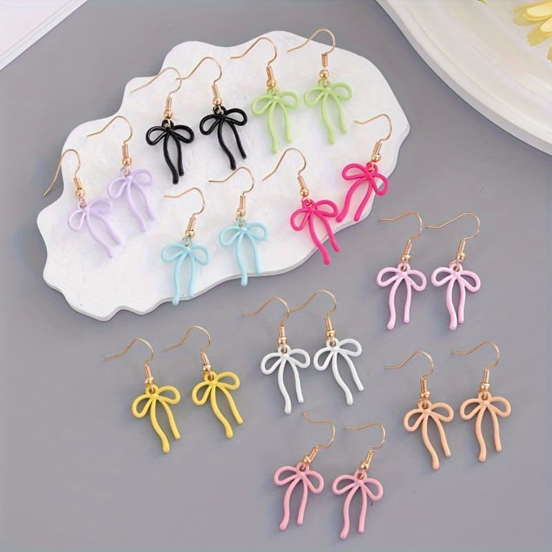 TEMU 10 Pairs Alloy Bow Knot Earrings For Women, Cute And Colorful Ribbon Design Dangle Earrings, Lightweight And Trendy Jewelry For, Perfect For Daily Wear, Gifting, Parties, And Fashion Styling