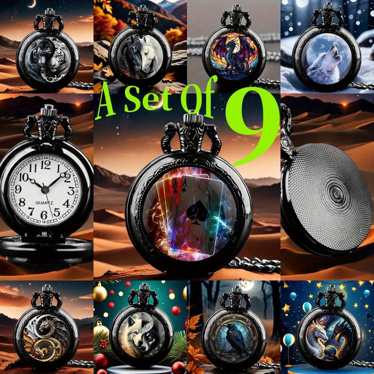 TEMU Set Of 9 Round Medium-sized Classic Pocket Watches, Perfect Gifts For For Birthdays, Halloween, Christmas, And New Year