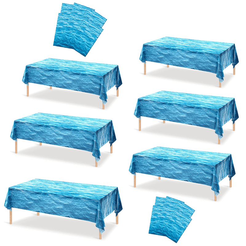 TEMU 6pcs Ocean Tablecloth, Table Cover, 54 X 108 Inch Rectangle Table Cloth Disposable Plastic Blue Tablecloth Ocean Themed Party Decorations For Pool Birthday Beach Home Supplies