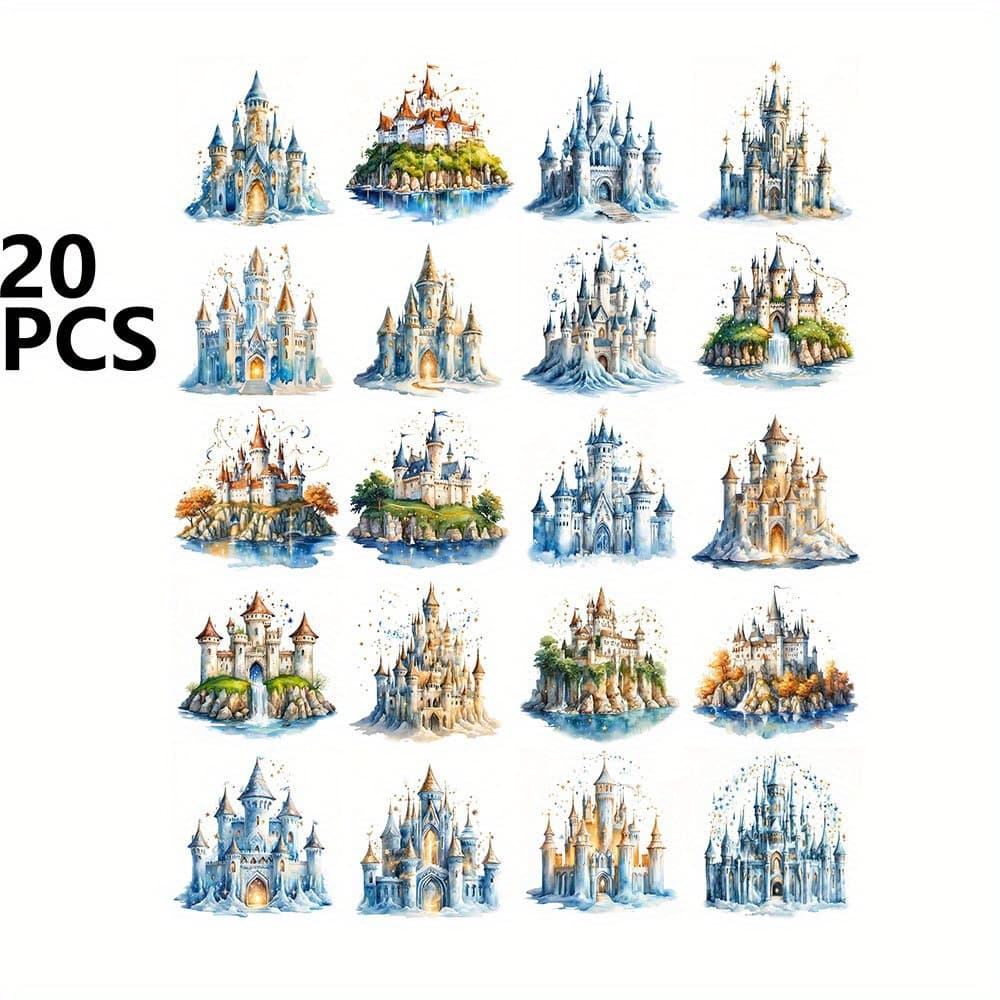 TEMU 20pcs Castle Stickers Pack For Crafts Projects Scrapbooking Luggage Laptop Notebook Journaling Photo Album Decor Stationery Additions Aesthetic Decoration Decals Valentine's Day Birthday Gift