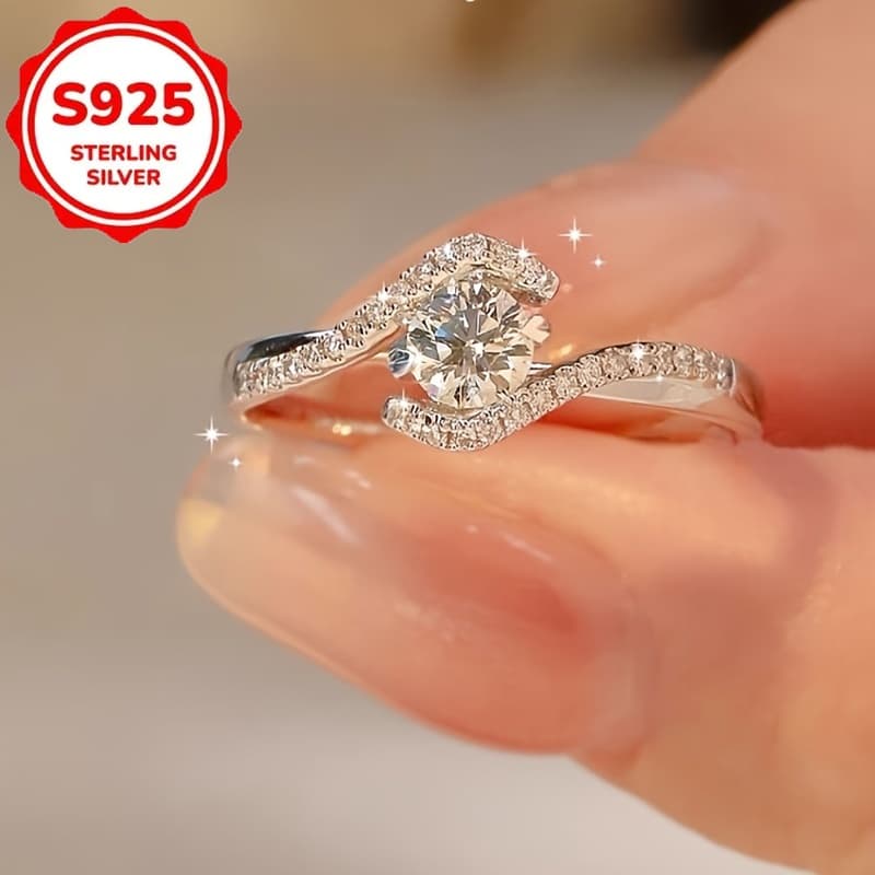 TEMU Stylish 925 Silver Featuring A Round-cut Synthetic Zirconia, Wear And Gifting, Ideal For Valentine's Day, With A Minimalist