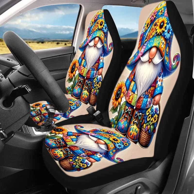 TEMU 2pcs Gnome Car Seat Covers Compatible For , Front Seat Protectors With Cute Gnome Characters, Durable Easy-clean Cover (no Padding) - Fits Most Vehicles, & Car