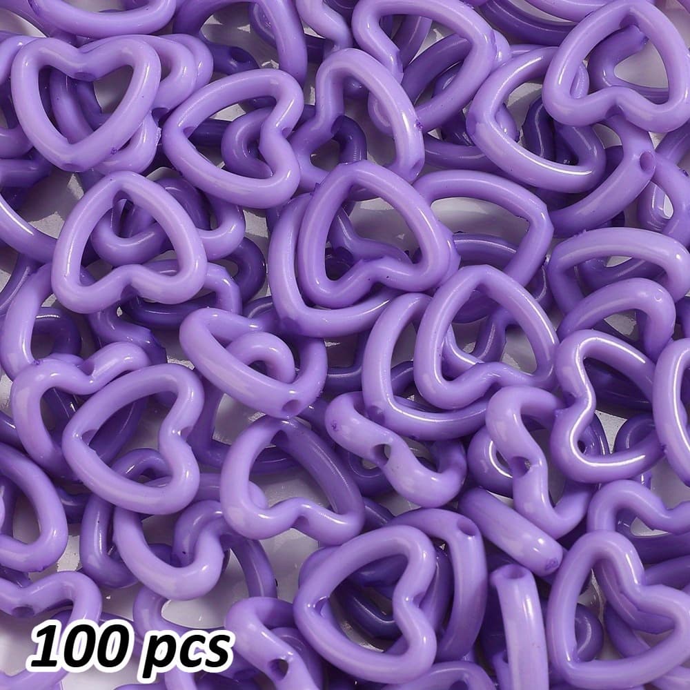 TEMU 100pcs 15x16mm Random Colors Acrylic Heart Shape Beads, Hollow Straight Hole Vibrant Loose Beads For , Phone Charms & Craft Accessories - Perfect For Bracelets, Necklaces And Keychains