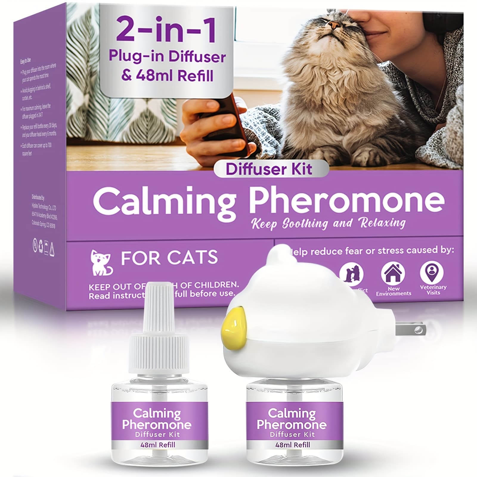 TEMU The Pet Calming And Fragrance Spreading Set Features A Design To Reduce Conflicts And Between Pets. It Includes 1 Head And 2 Bottles Of 48 Milliliters Of Replenishment Fluid, For 60 Days