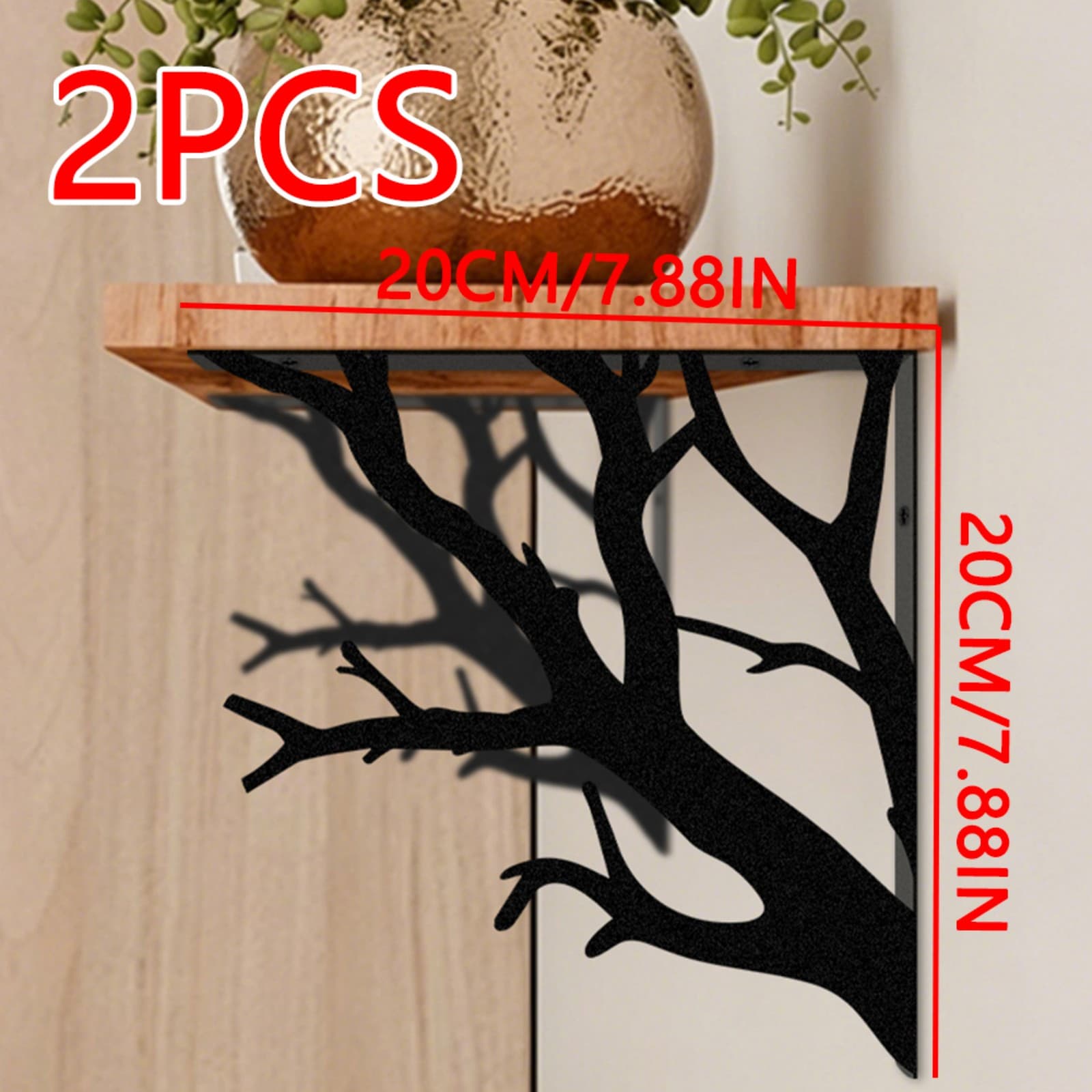TEMU 2pcs Branch Shelf Brackets, Iron Wall Supports, Matte Black Powder Coated, Rustic Farmhouse Style, For Living Room, Kitchen & Nature Inspired Decor, Floating Shelves